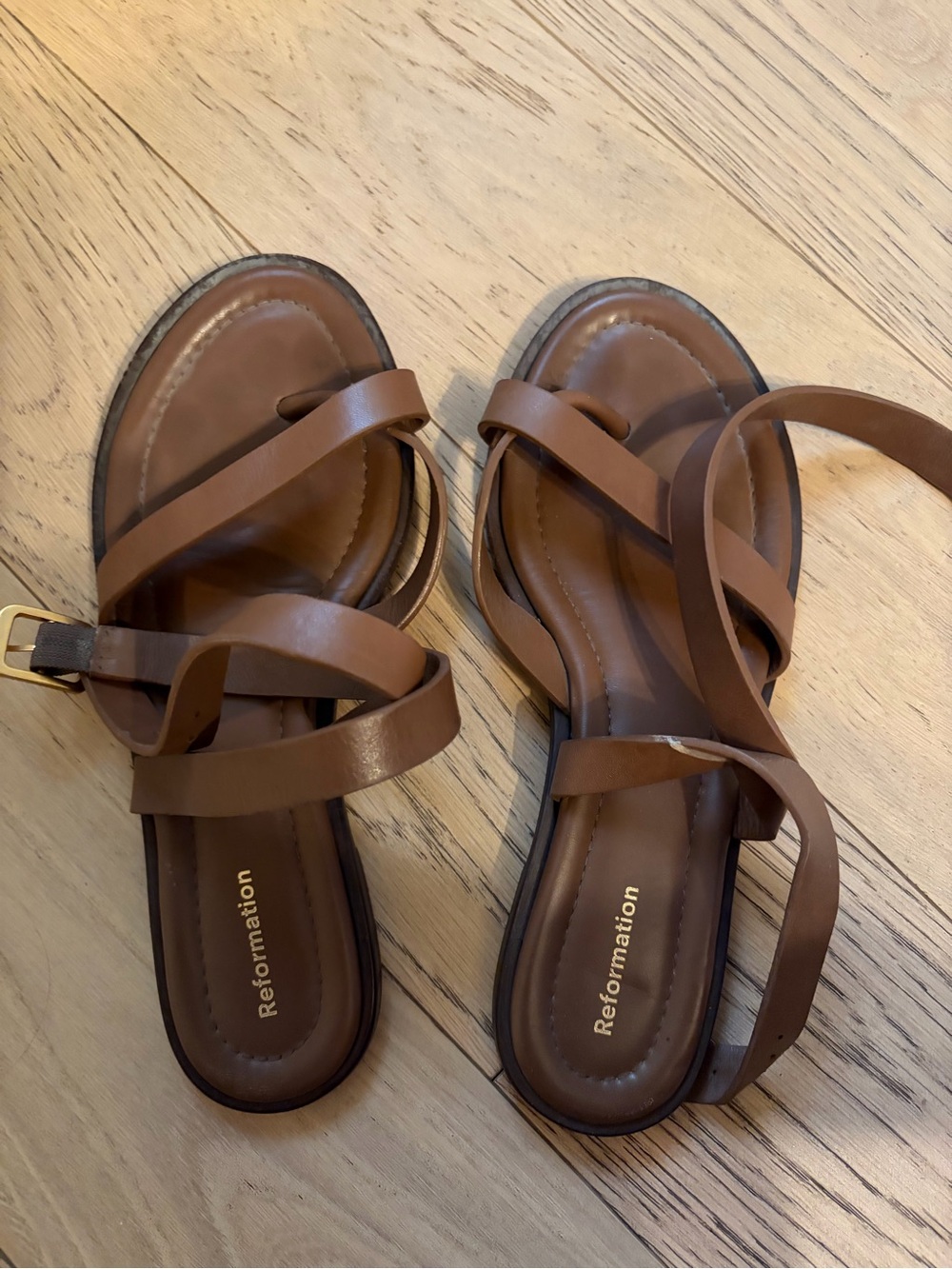 Reformation Jane Tan Leather Strappy Wrap Sandals